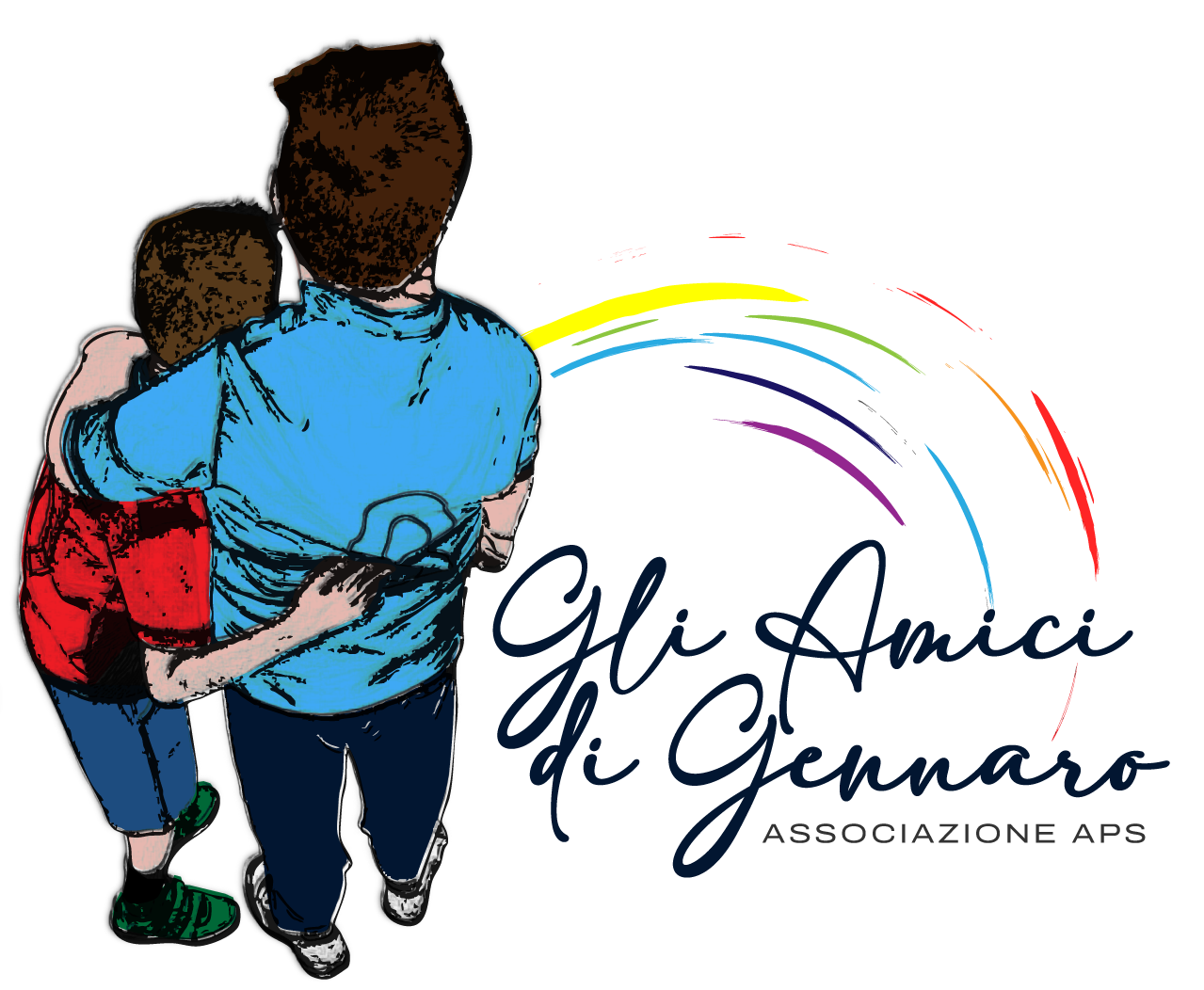 Illustrazione di due bambini in tenuta sportiva abbracciati